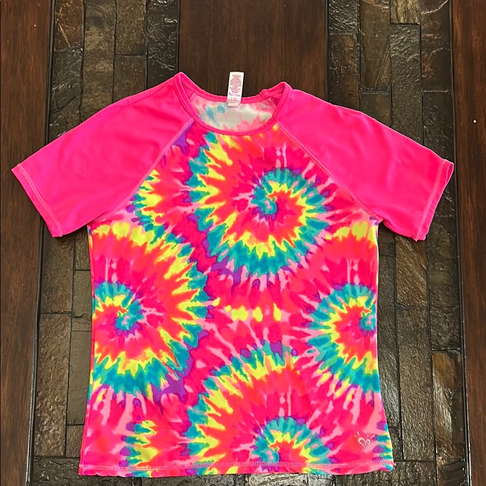 Justice Pink and Yellow Rashguard Swim Top